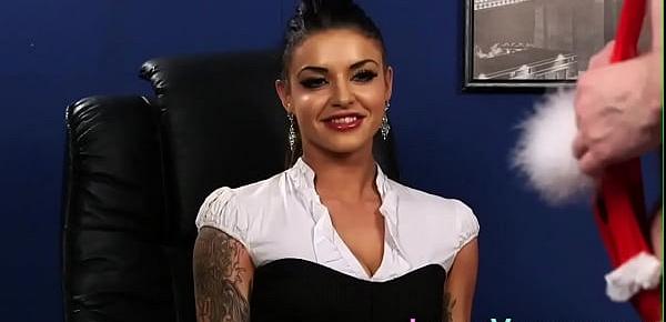  Tattooed cfnm boss babe in office